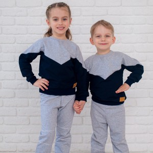 Джемпера детские для девочек и мальчиков серо-синего цвета из хлопкового трикотажа размеры 80,86,92,98,104,110,116
