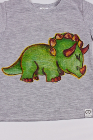 Цветная аппликация динозавра на футболке серого цвета для девочек и мальчиков