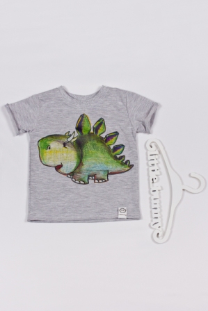 Купить серую детскую футболку с аппликацией динозавра