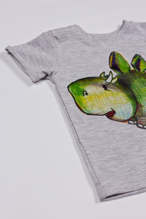 Серая футболка для девочки и мальчика с термо-аппликацией динозавра Стегозавра