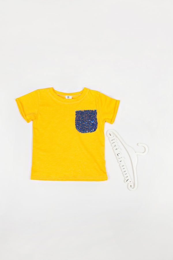 Однотонная желтая футболка с фойеткой на девочку цена производителя одежды Украина