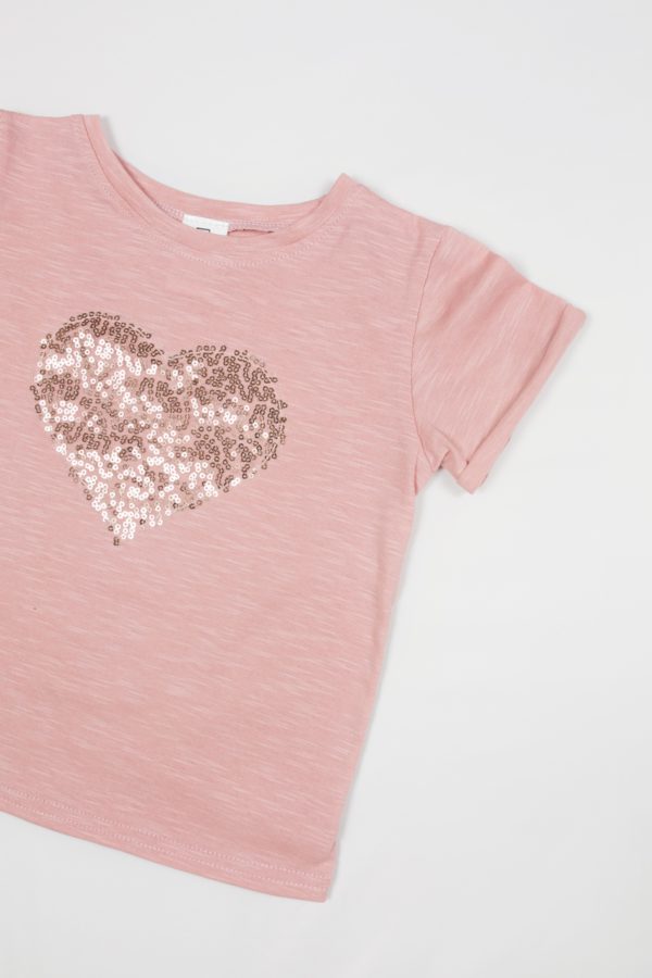 Купить девочке футболку однотонную розовую с пайетками