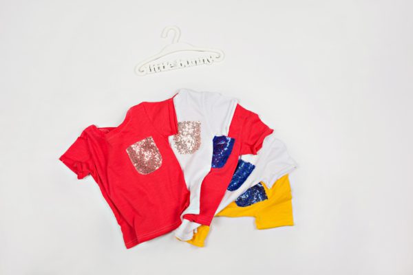 Купить на девочку футболки с пайетками, цвет футболки: белый, красный или желтый Украина